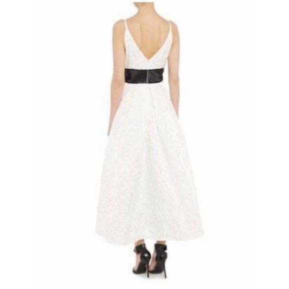 Carmen Marc Valvo V-Neck Flare Jacquard Midi Dress - Picture 2 of 4